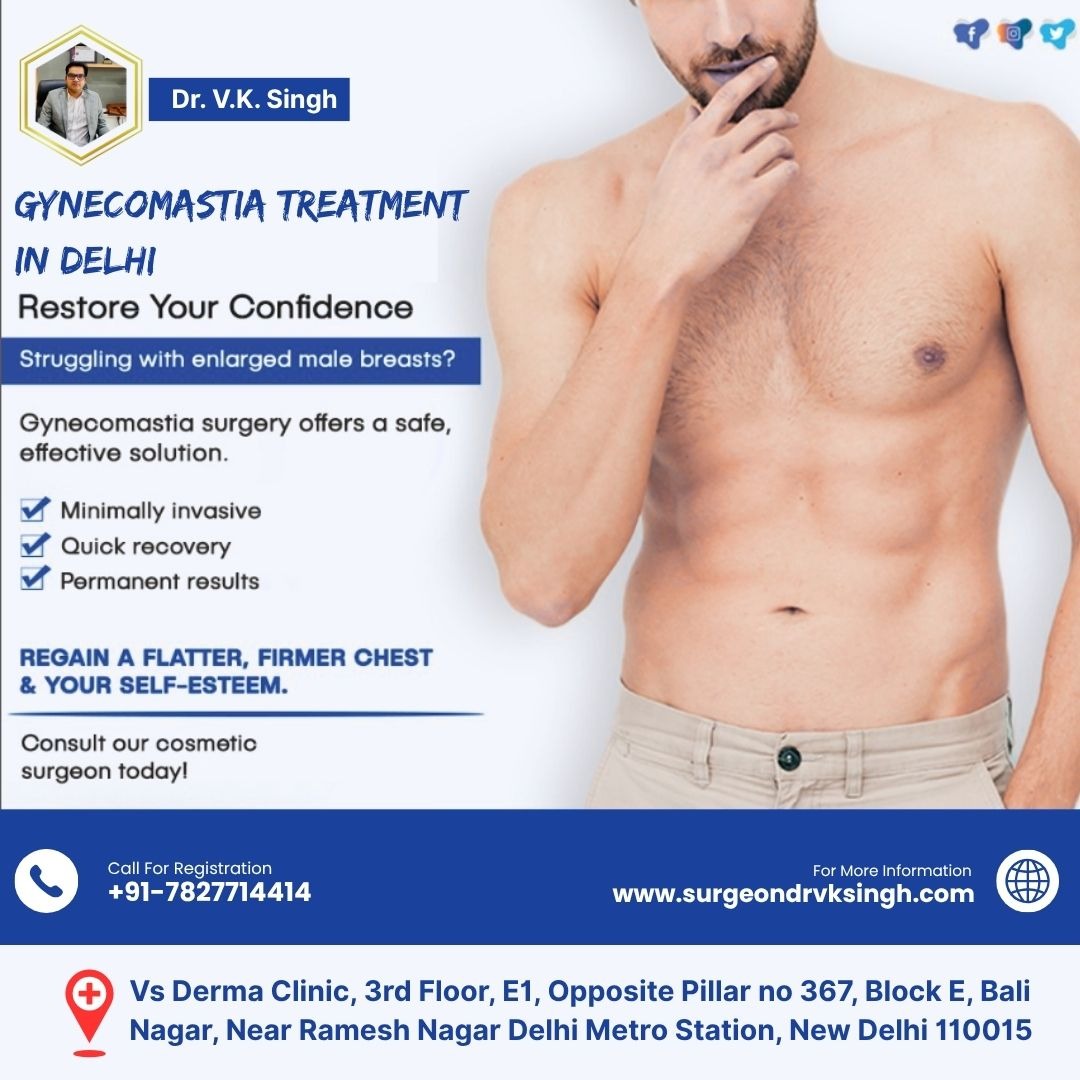 Dr. V.K. Singh is a renowned cosmetic surgeon with extensive experience in gynecomastia treatment.
